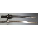 British 1856/58 pattern sword bayonet with some clear stamps, 58cm fullered yataghan blade, scabbard