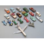 Twenty Dinky Toys diecast model vehicles including Thunderbolt Speed Record car 23m, five racing