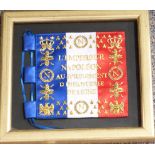 Framed Napoleonic flag for the 51st Regiment (De Ligne) decorated with Imperial Eagle, crowns,