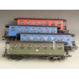 Four Newqida G gauge passenger coaches including TB.