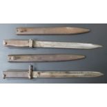 Two German Ersatz all steel bayonets, one stamped 5940 to grip, both with 30.5cm fullered blades and