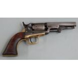 Colt 1849 .31 calibre five-shot single action pocket revolver with brass strap and 4 inch