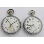 Two British Railways Midland region Recta keyless winding open faced pocket watches, both with
