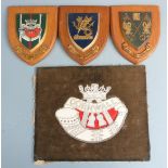 Wooden wall plaques for Cornwall Light Infantry, Essex Brigade etc