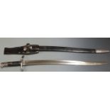 British 1856/58 pattern sword bayonet with some clear stamps, 58cm fullered yataghan blade, scabbard