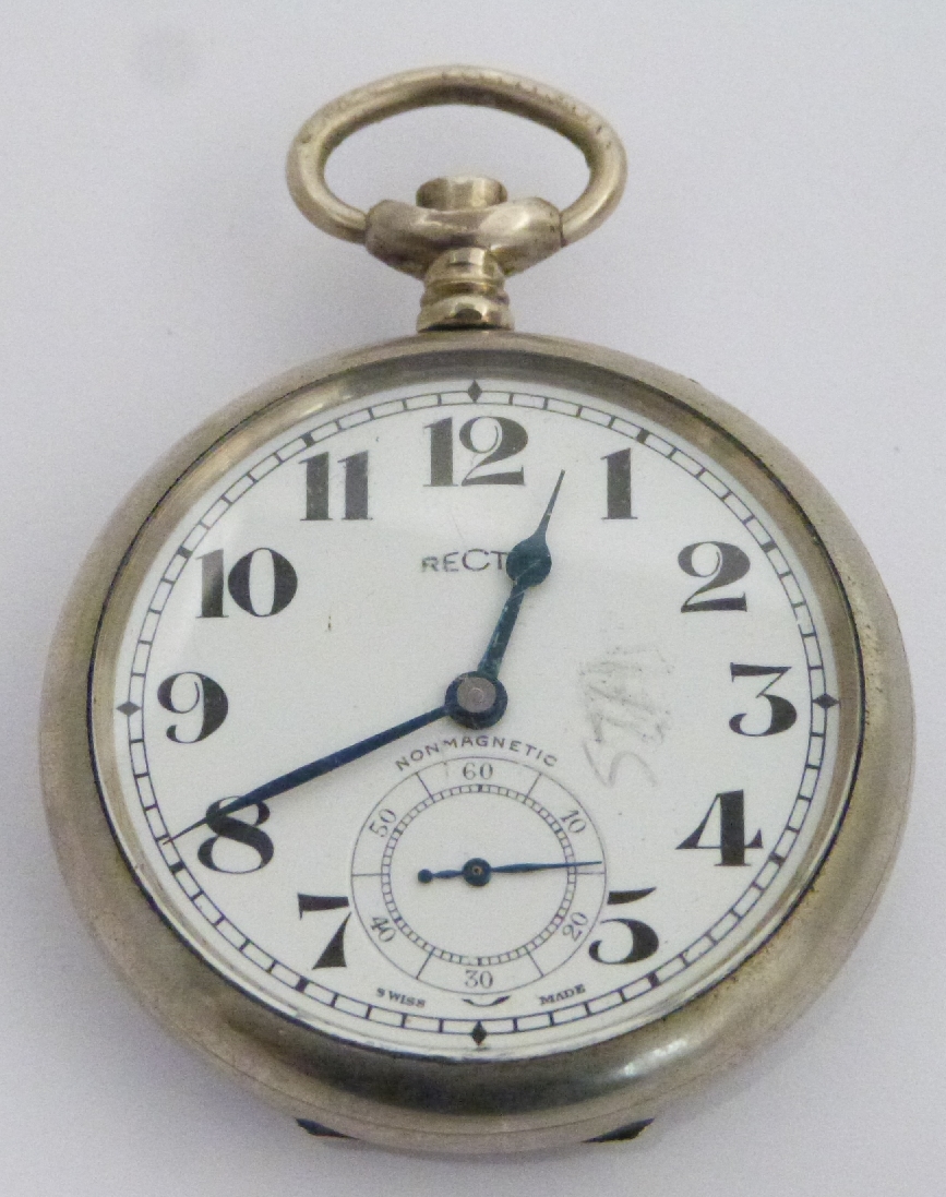 London Midland and Scottish railway Recta keyless winding open faced pocket watch with inset