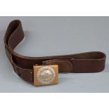 Prussian brass belt buckle with 'Gott Mit Uns' logo and leather belt, 94 stamped to belt