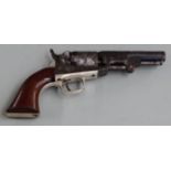 Colt 1849 five-shot single action .31 pocket revolver with nickel plated strap, cylinder engraved