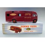 Dinky Toys diecast model Horse Box with maroon body, red hubs and 'British Railways Express Horse