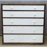 19th/20thC painted pine chest of five straight graduated drawers, W124 D54 H120cm