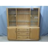 Ercol light elm dresser with removable glazed top, W156 D43 H159cm