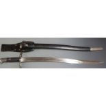 British 1856/58 pattern sword bayonet with some clear stamps, 58cm fullered yataghan blade, scabbard