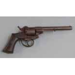 E Lefaucheux six-shot double action pin fire revolver with shaped wooden grips and named 6.25 inch