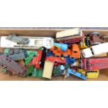 Thirty-two Dinky Toys diecast model commercial and agricultural vehicles including Ever Ready