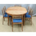 Retro G Plan table and with six chairs, W165 D112 H73cm