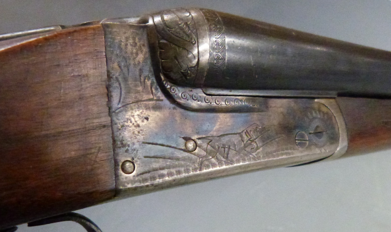 Essex 12 bore side by side shotgun with engraved locks, trigger guard underside and top plate, - Image 7 of 7