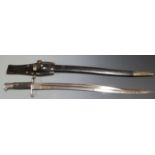 British 1856/58 pattern sword bayonet with some clear stamps, 58cm fullered yataghan blade, scabbard