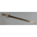 British Constabulary carbine sword bayonet with brass hilt and cross guard, 3 b under crown on