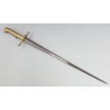 British 1825 pattern Baker hand bayonet with brass lightened hilt and cross guard and 42cm