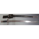 British 1856/58 pattern sword bayonet with hexagonal muzzle ring, 57.5cm fullered yataghan blade,