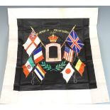 Embroidered silk panel 'In Memory of Service in China 1927', 53cm x 53cm
