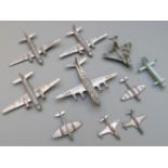 Ten Dinky Toys diecast model aeroplanes including commercial and military aircraft.
