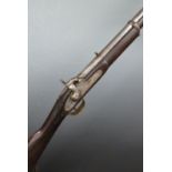 Enfield pattern two band percussion hammer action rifle with crown stamped to lock, brass trigger