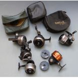 Six Abu closed face fishing reels including 501, 503, 506M x2, 508 and come spare spools and soft