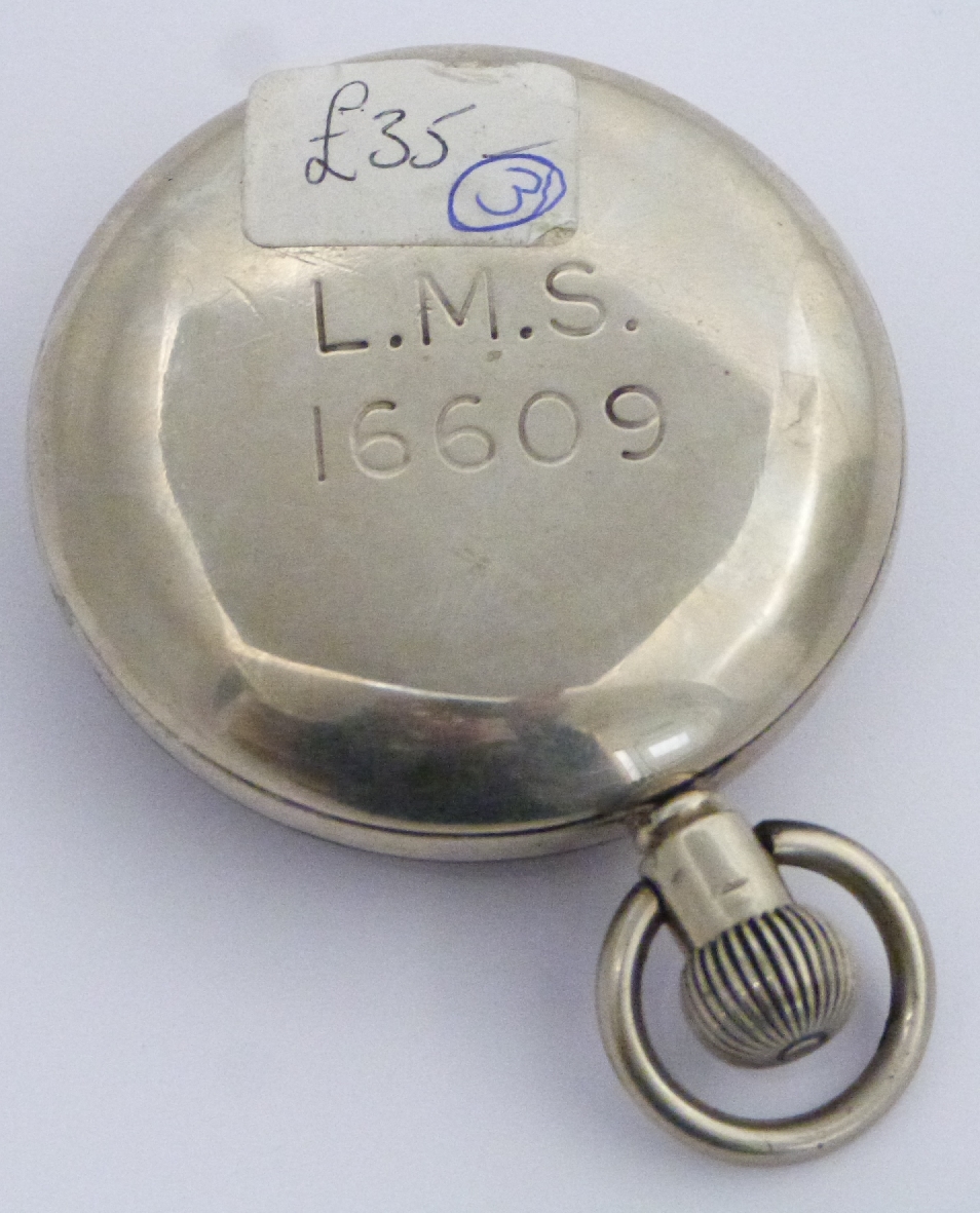 London Midland and Scottish railway Record keyless winding open faced pocket watch with inset - Image 2 of 2