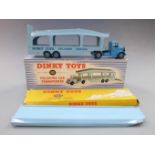 Dinky Toys diecast model Pullmore Car Transporter with blue cab and hubs, pale blue trailer and