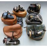 Six Mitchell fixed spool fishing reels including 302 Saltwater, 410A, 324, Match, 300 and 400,