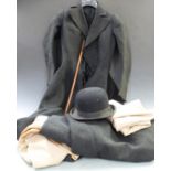 Circa 1905 ladies wool three piece sidesaddle riding habit, two pairs of breeches with leather pads,