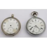 Two British Railways keyless winding open face pocket watches, one a Cyma Southern region the
