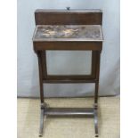 Small mahogany table with drawer with rising glass screen, possibly private confessional with