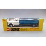 Corgi Toys diecast model Dodge 'Kew Fargo' Tipper with white cab, black chassis and blue bed, 483,