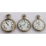 Three London Midland and Scottish railway keyless winding open faced pocket watches, one Record
