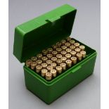 Forty-four .243 rifle cartridges, in hard case. PLEASE NOTE THAT A VALID RELEVANT FIREARMS/SHOTGUN