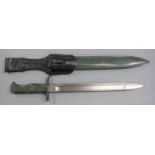 German 88/98 pattern all steel version bayonet with grooved grip, 30cm fullered blade, scabbard