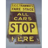 London County Council Tramways Fare Stage 'All Cars Stop Here' enamel sign by Franco signs London,