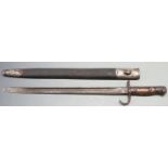 British 1907 pattern sword bayonet with hooked quillon, worn stamps to ricasso, 40cm fullered