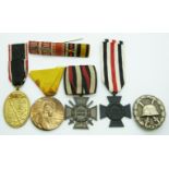 German WWI medals comprising Cross of Honour with Swords, Cross of Honour, Kyffhauser (veterans)