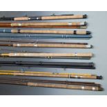 Approximately seven named vintage fishing rods including Bruce and Walker MkIV, Abu Carbon Specimen,