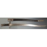 British 1856/58 pattern sword bayonet with H.H & Co stamp to ricasso, 58cm fullered yataghan blade