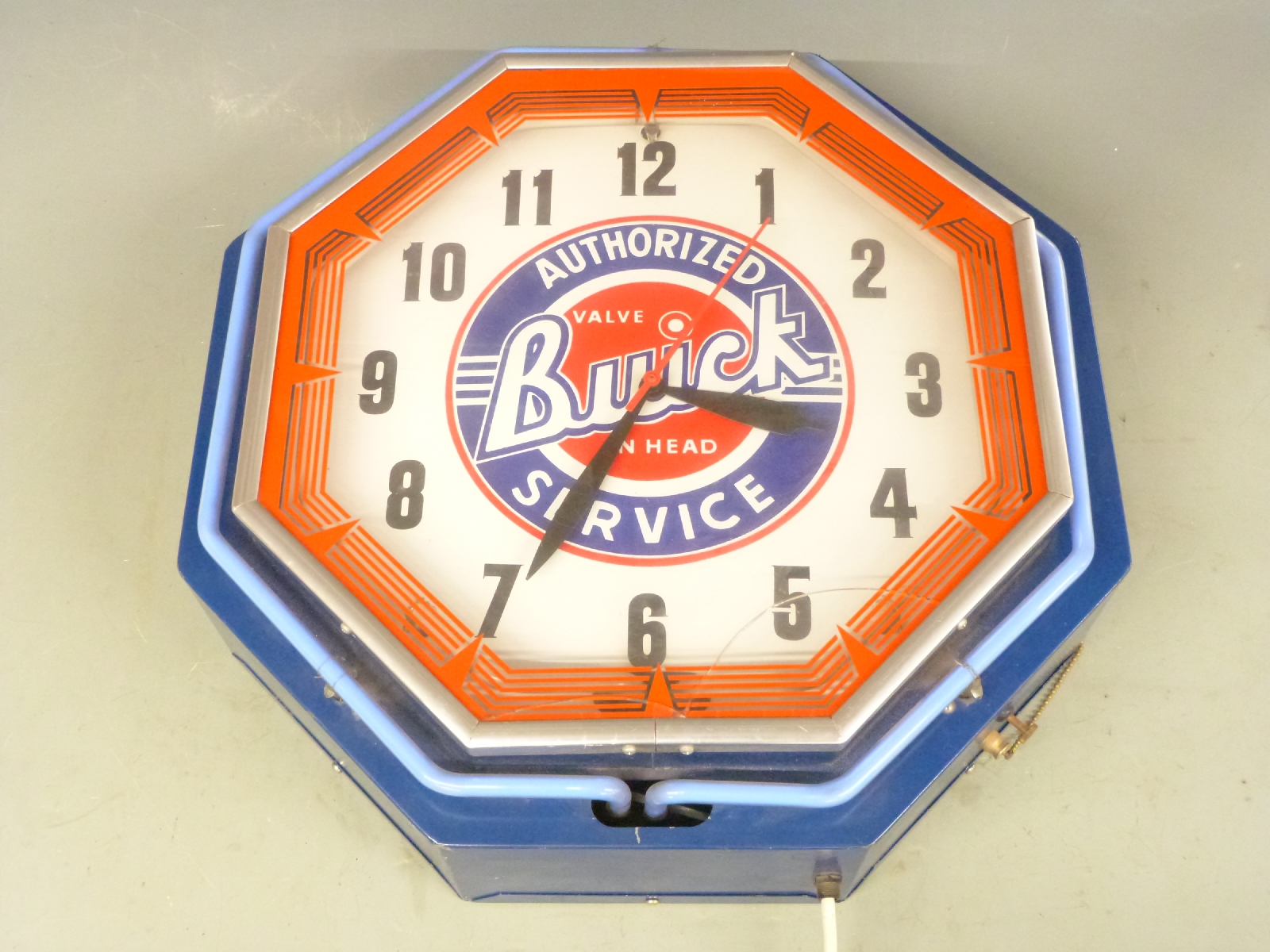 Buick octagonal electric 'Authorized Service' garage advertising clock with neon tube surround,