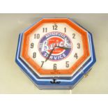 Buick octagonal electric 'Authorized Service' garage advertising clock with neon tube surround,