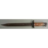 India L1A2 bayonet with wooden grip, marked RFI 65 to ricasso, with 25cm fullered 'bowie' style