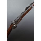 Enfield 1859 pattern percussion hammer action rifle with pop-up ladder sights, steel trigger