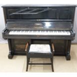 Upright 'C Bechstein' piano and stool with various scores and metronome, W150 D60 H120