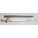 French 1866 pattern chassepot bayonet with downswept quillon, manufacturer's name and 1872 to T