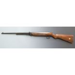 Webley Mark 3 .22 air rifle with semi-pistol grip, inlaid plaque to the stock and adjustable sights,